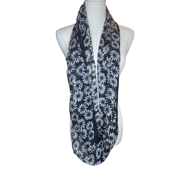 Lace Daisy Whimsigoth Black Sparkle Floral Sheer Infinity Scarf Y2K 90s Fairy - Picture 2 of 9